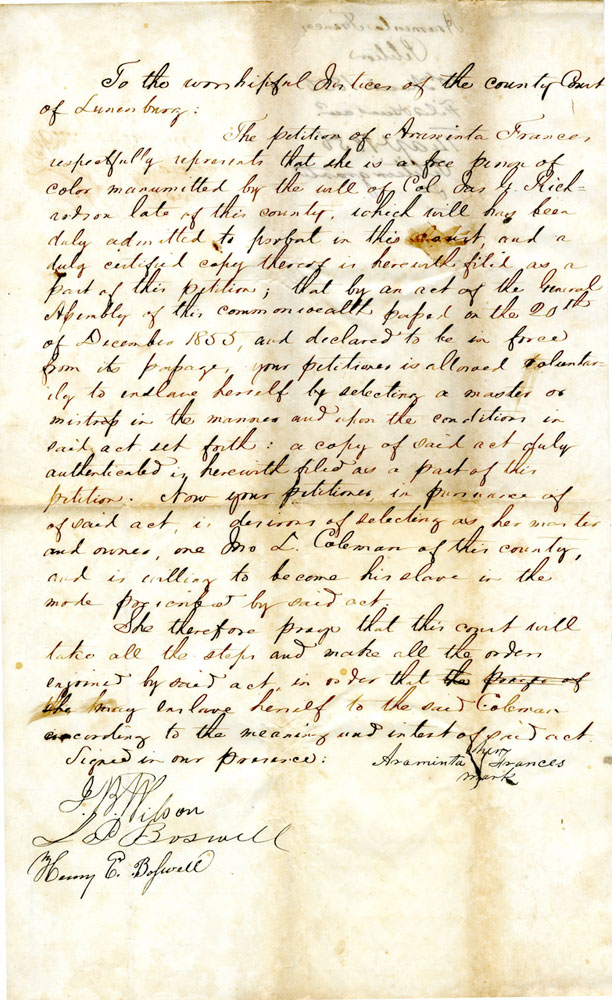 The Petition of Araminta Frances