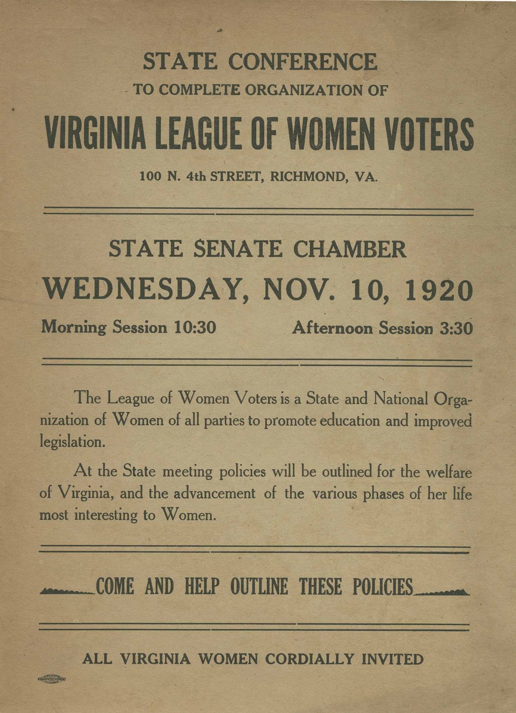 “Banded together for civic betterment” : The Virginia League of Women Voters