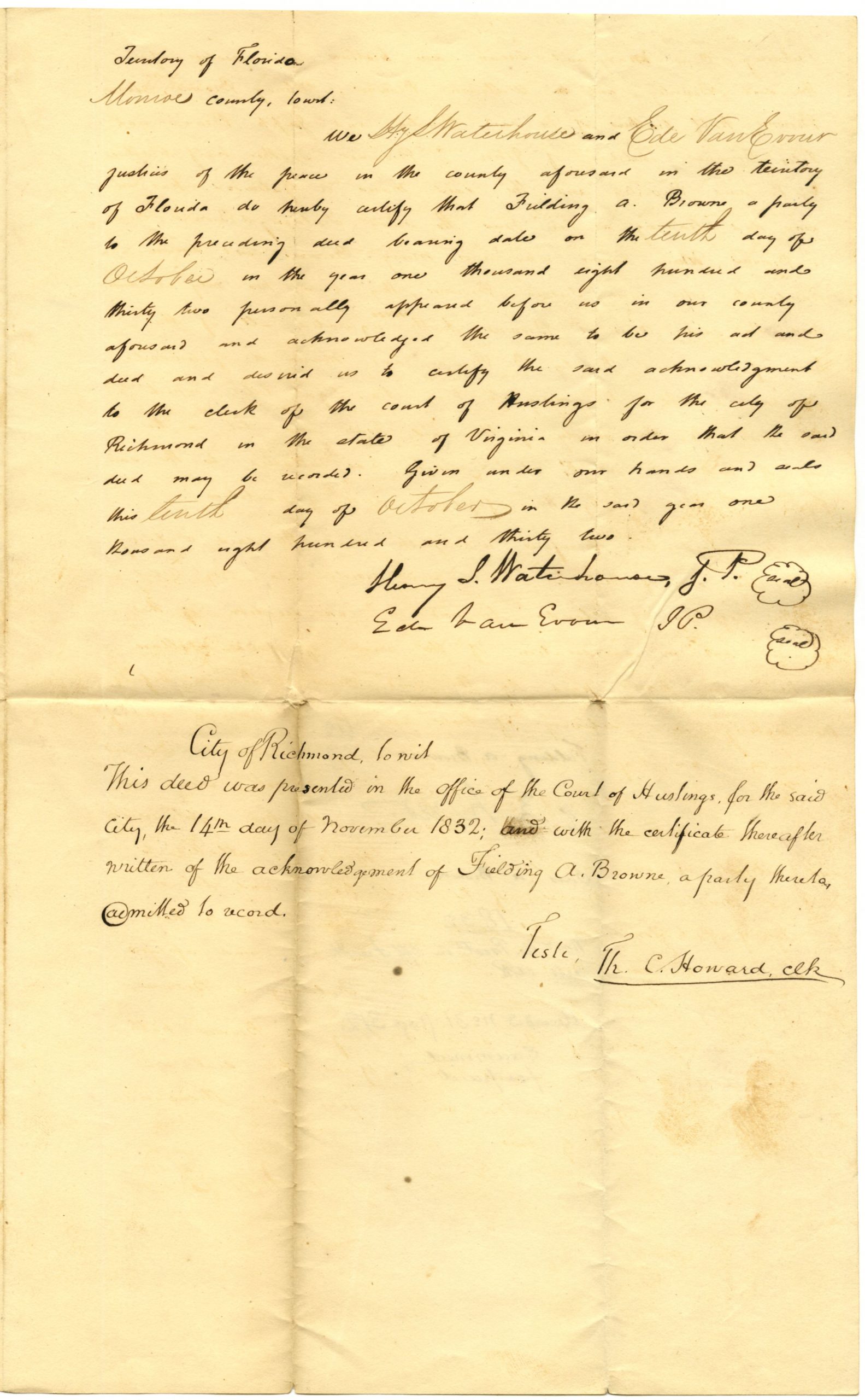 Florida Connections in 1830s Richmond City Deeds
