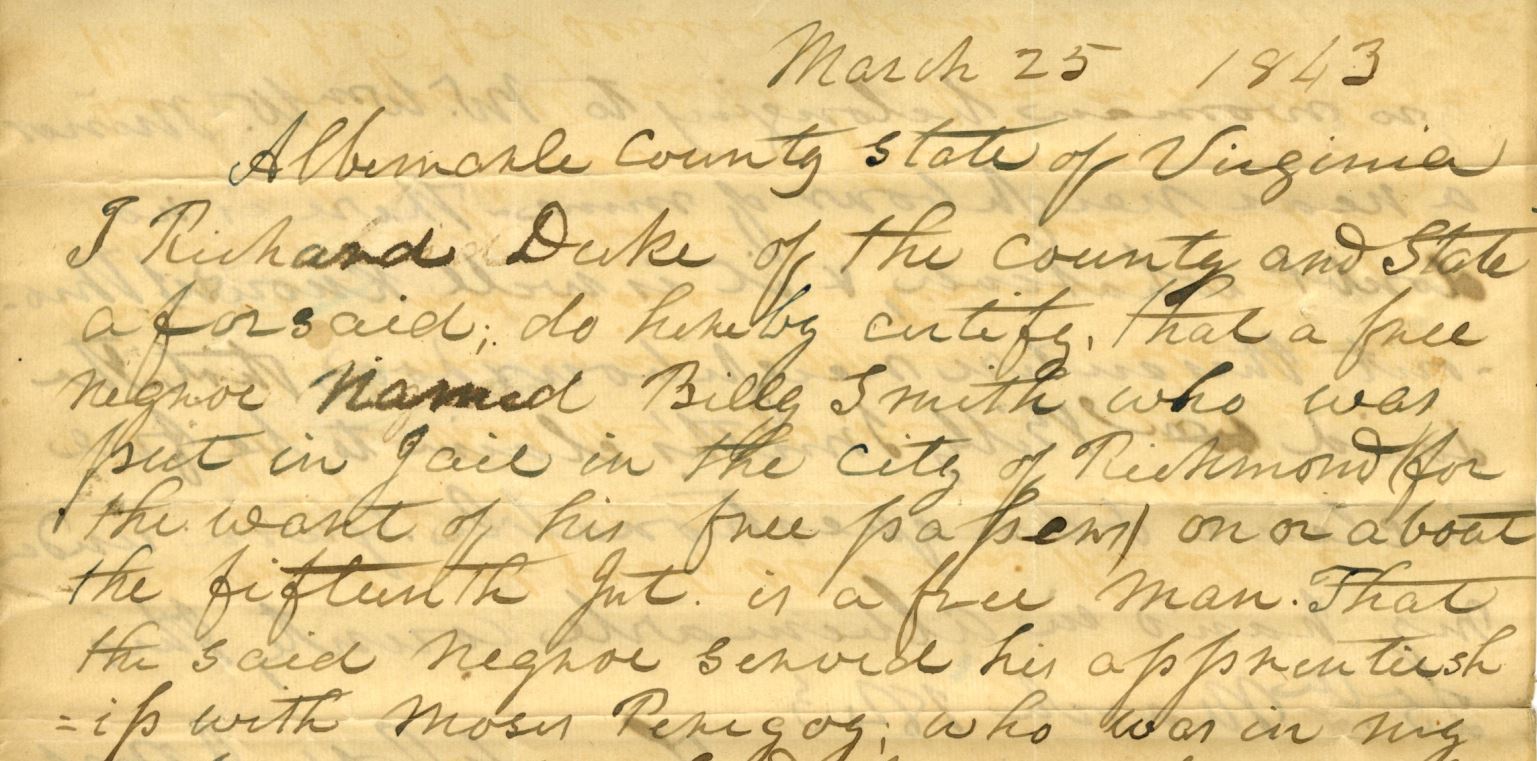 “[His] claim to be free is clear & unquestionable” : Free Black Virginians at Large
